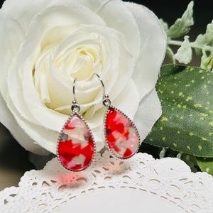 Delightful Tear Drop Red, White, Clear Drop Earrings